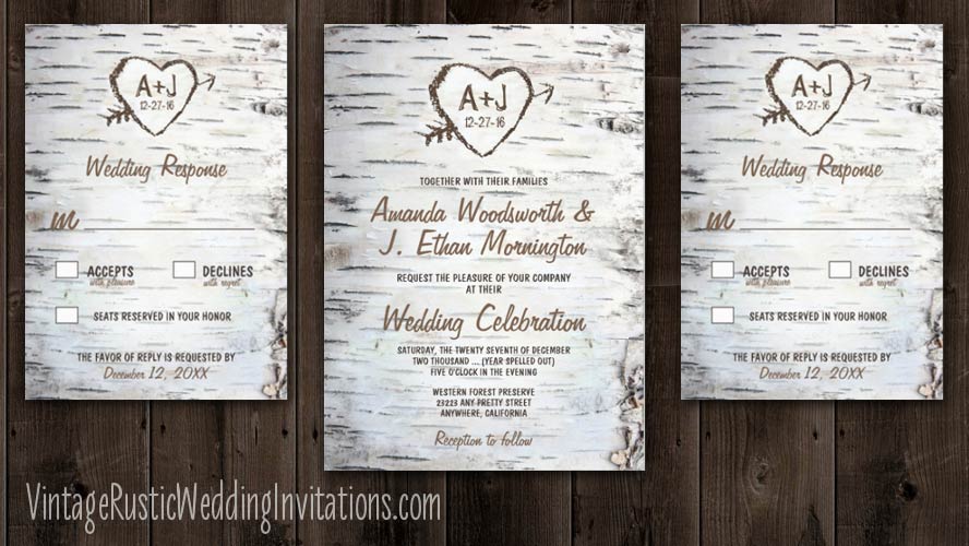 Birch tree bark wedding invitations