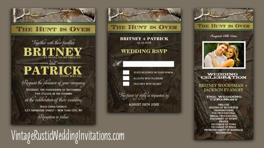 The hunt is over camo wedding invitations